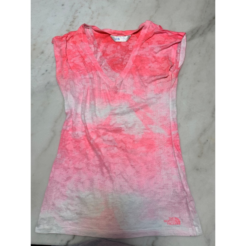 The North Face Womens Pink Tie Dye V-Neck Burnout T-Shirt Small LN556867